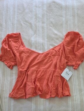 O'Neill Coral Puff-Sleeve Peplum Crop Top
